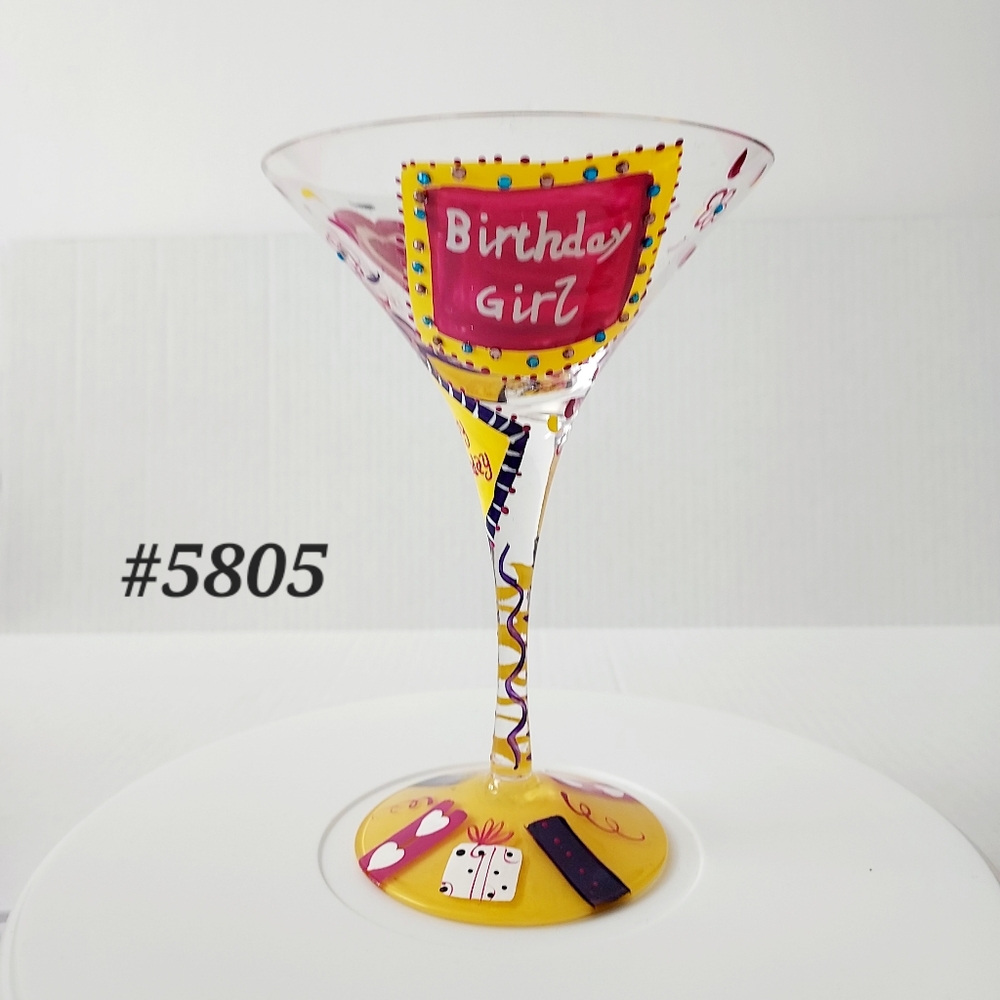 🤍🩵Lolita "Birthday Girl" 7.5oz hand painted w/crystals Martini glass *Box
